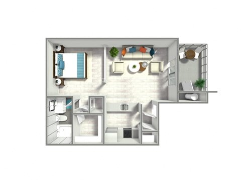 Floor plan for 1 bed, 1 bath, 535 sqft